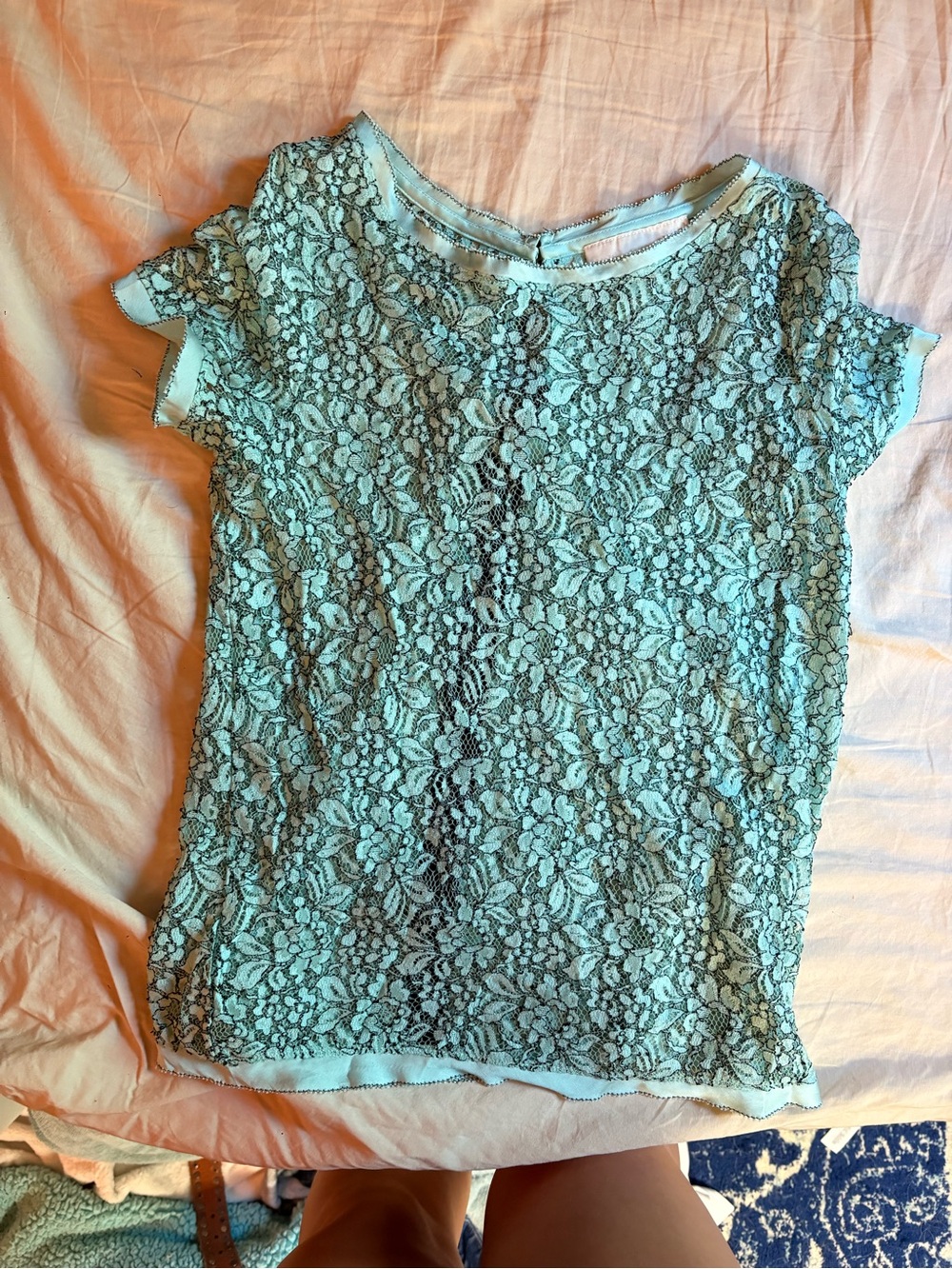 LOFT Lace Short Sleeve Top - Aqua